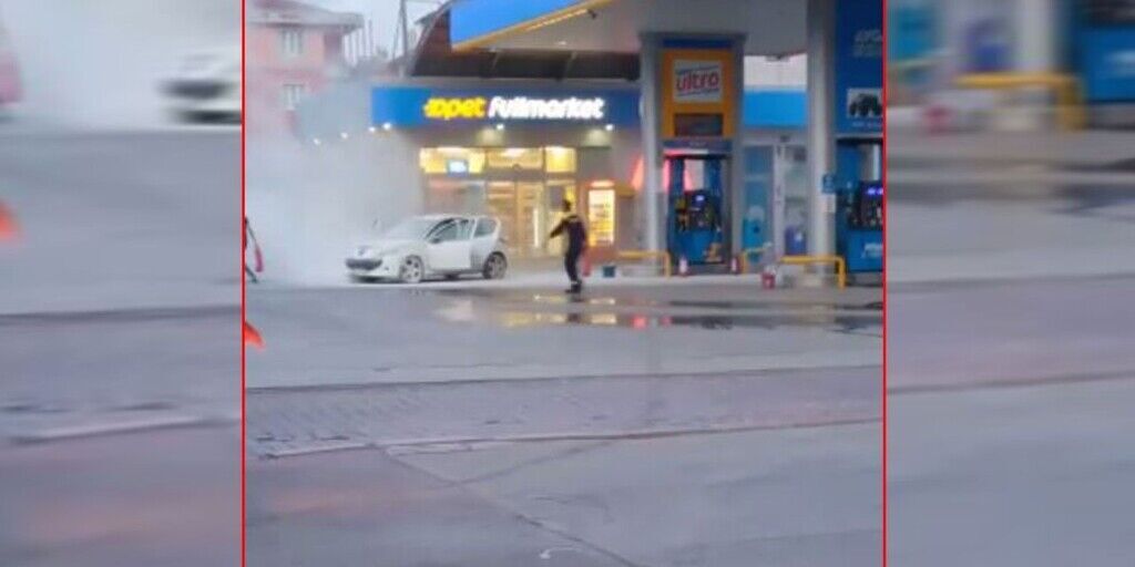 Konya’da petrol istasyonunda korkutan anlar! Otomobil alev aldı