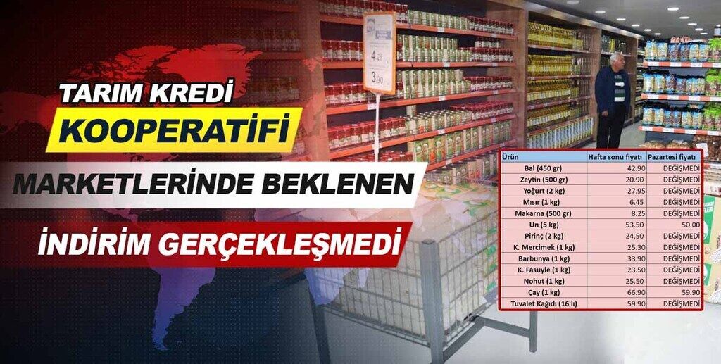 Tarım Kredi Kooperatifi marketlerinde beklenen indirimler gerçekleşmedi.