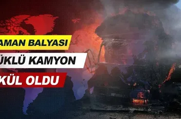  saman balyası yüklü kamyon kül oldu.